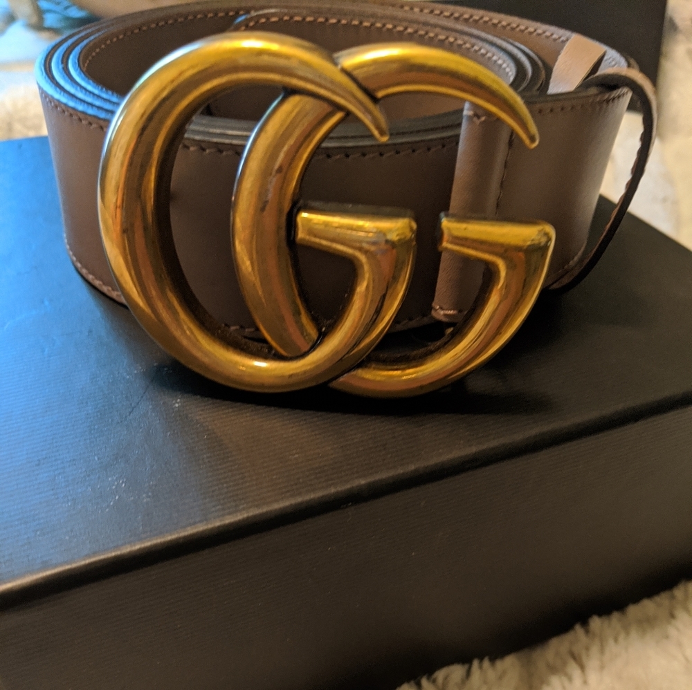 leather Belt with Double G Buckle